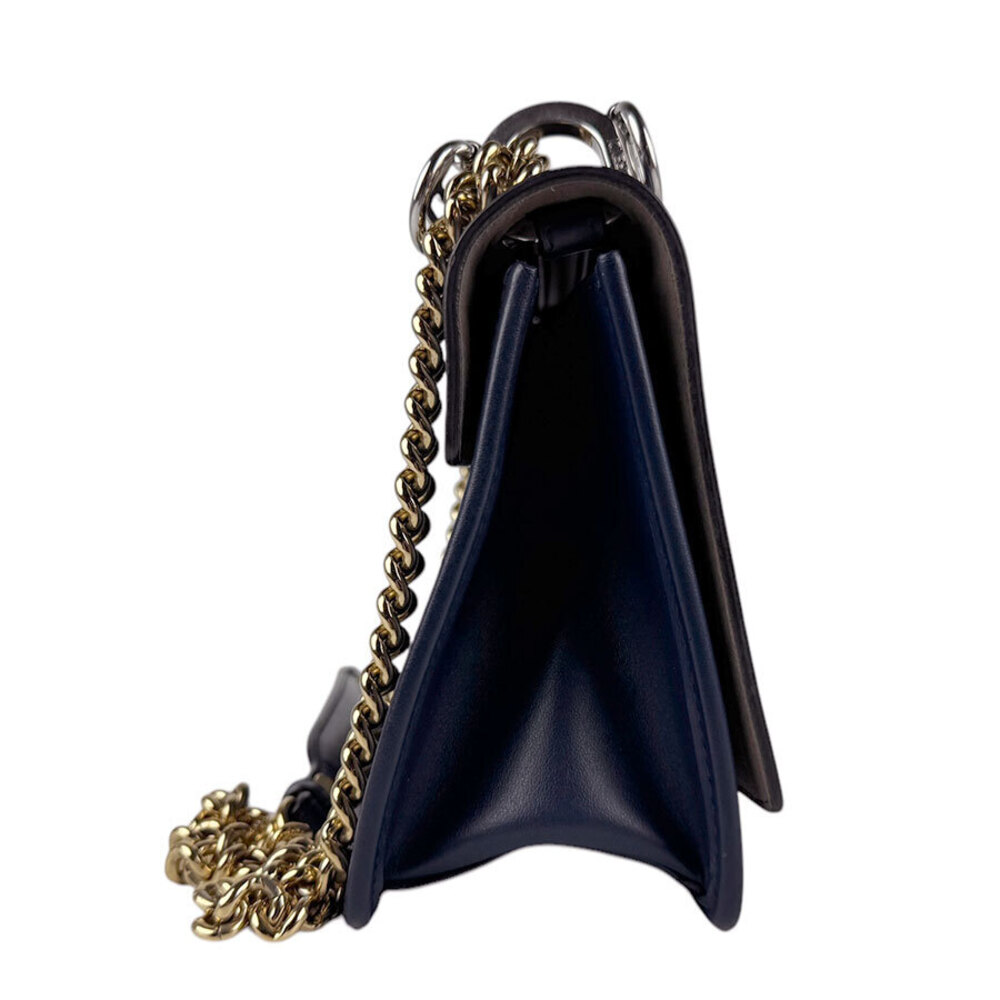 Fendi Silver Gold Bag Shoulder Navy Blue Leather Canayef